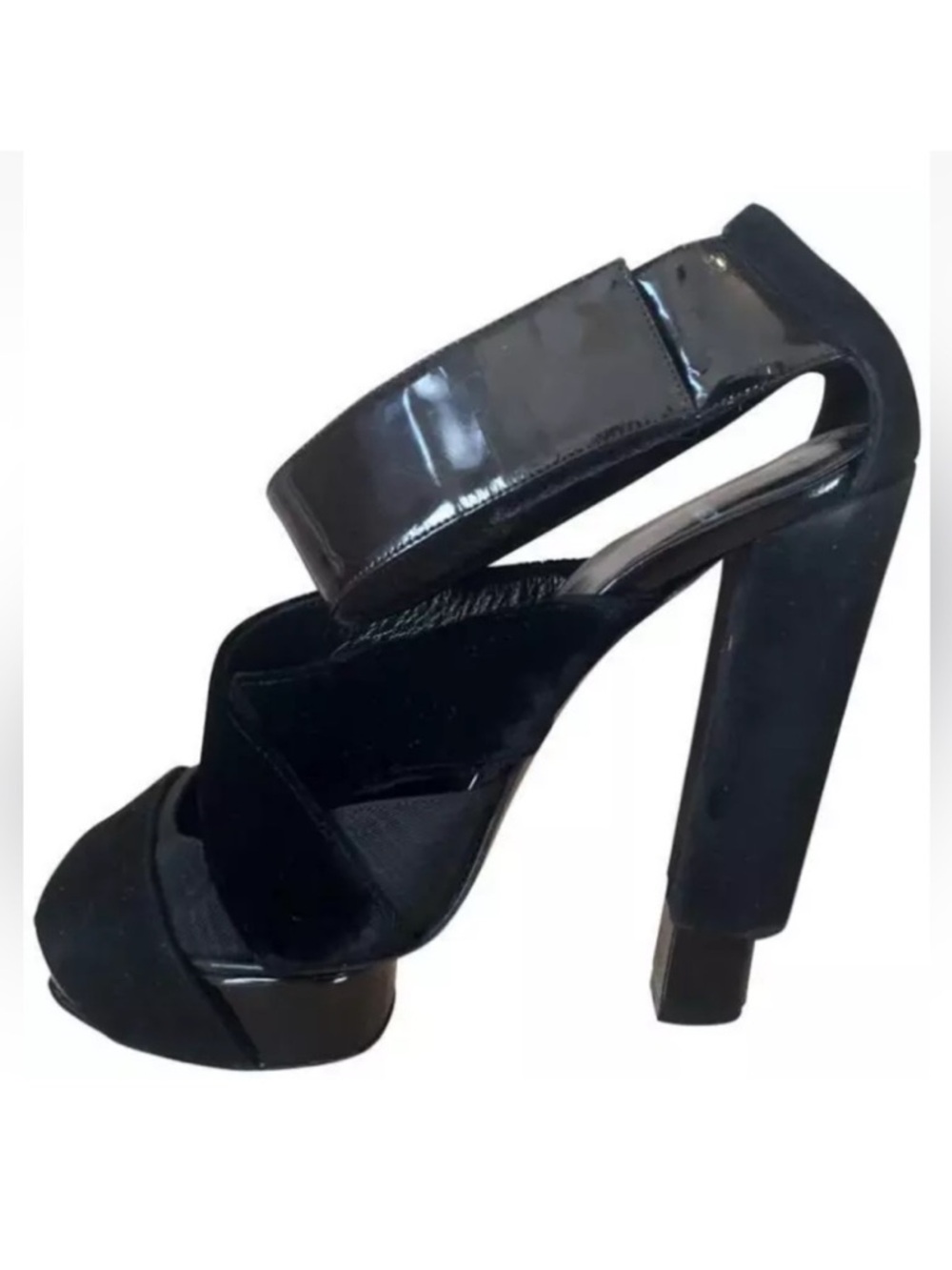 Pierre Hardy Black Mixed Materials, Leather Velvet, Strappy Platforms, Size 37